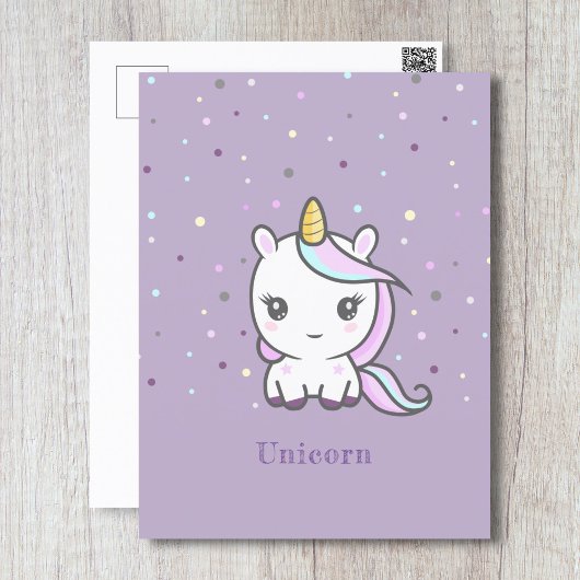 Cute Unicorn Paars Briefkaart