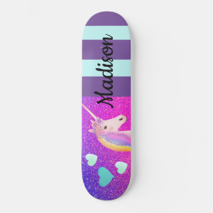 Cute Unicorn Paarse Glitter Girls gepersonaliseerd Skateboard