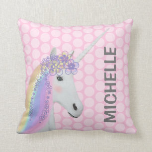 Cute Unicorn Pastel Pink Poka Dots Kussen