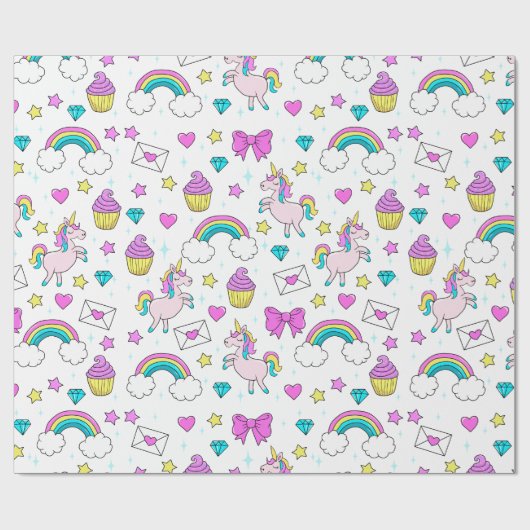 Cute Unicorn Pattern Cadeaupapier (Vlak)