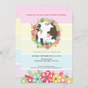 Cute Unicorn Personalized Baby shower Kaart