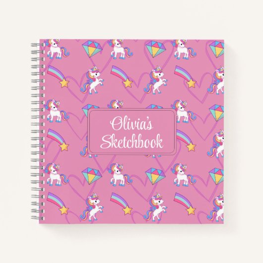 Cute Unicorn Personalized Girl Sketchbook Notitieb Notitieboek (Voorkant)
