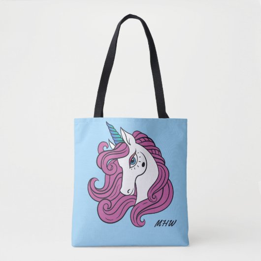 Cute Unicorn personnalisé monogramme & sacs couleu (Devant)