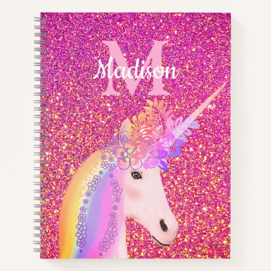 Cute Unicorn Pink Glitter Personalized Notitieboek (Voorkant)