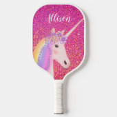 Cute Unicorn Pink Glitter Personalized Pickleball Paddle (Voorkant)
