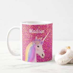 Cute Unicorn Pink Glitter Speciaal Kind Koffiemok