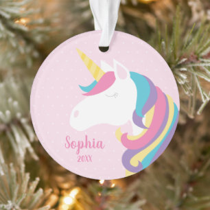 Cute Unicorn Polka Dot Personalized Girl Ornament
