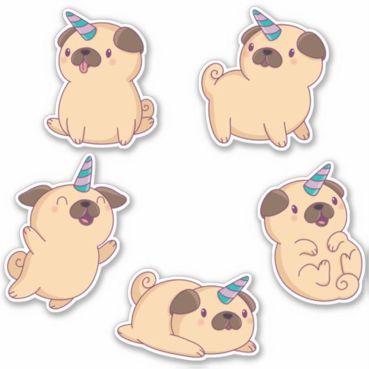 Cute Unicorn Pugs Sticker (Voorkant)