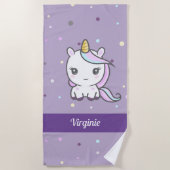 Cute Unicorn Purple Beach Serviette (Devant)
