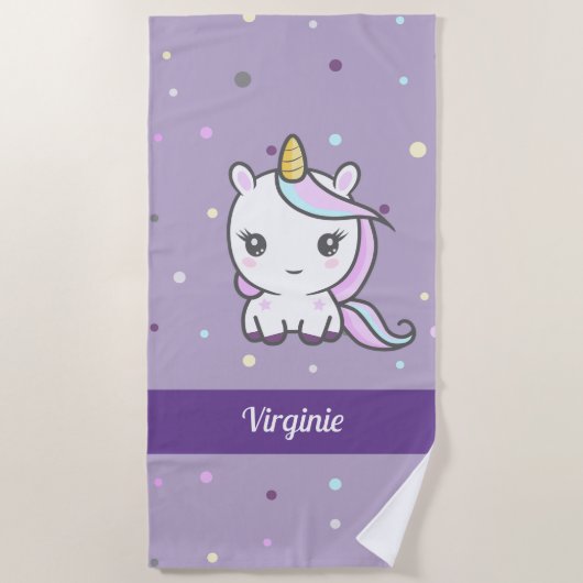 Cute Unicorn Purple Beach Serviette (Devant)