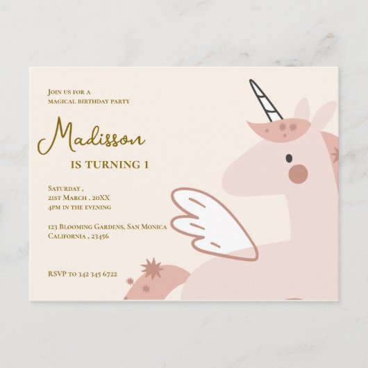 Cute Unicorn Rainbow Anniversaire Fête Invitation (Devant)