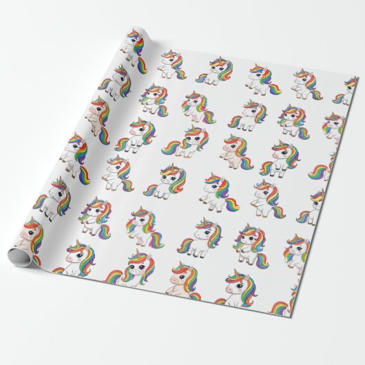 Cute Unicorn Rainbow Birthday Wrap Cadeaupapier (Uitgerold)