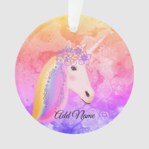 Cute Unicorn Rainbow Colorful Clouds Personated Ornament