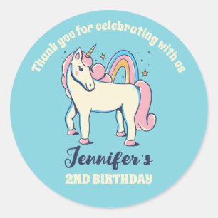 Cute Unicorn Rainbow Girls Birthday Party Favor Ronde Sticker