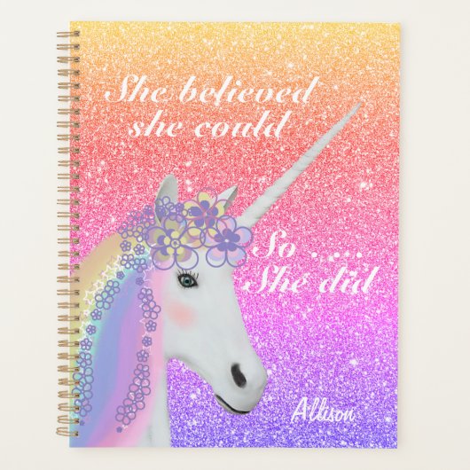 Cute Unicorn Rainbow Glitter Girl Personnalized (Devant)