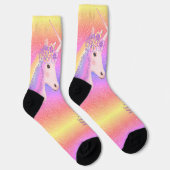 Cute Unicorn Rainbow Glitter Personalized Sokken (Rechts)