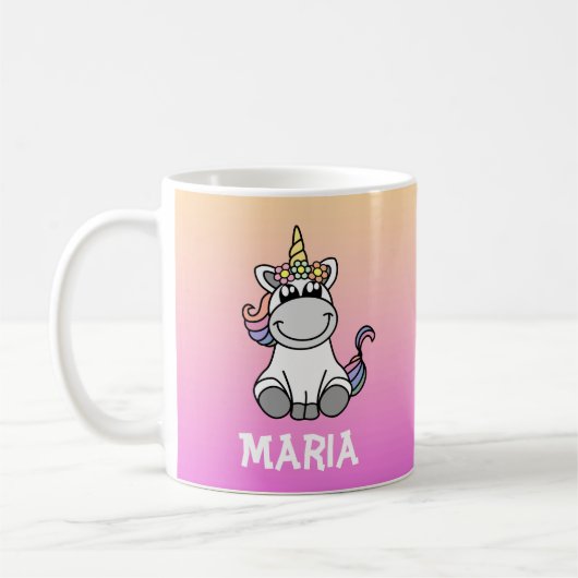 Cute Unicorn Rainbow Gradient Personeelsbenaming Koffiemok (Links)