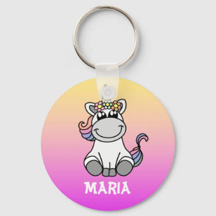 Cute Unicorn Rainbow Gradient Personeelsbenaming Sleutelhanger