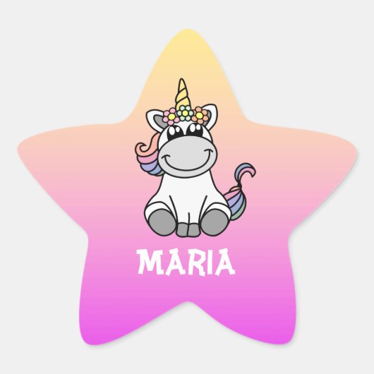 Cute Unicorn Rainbow Gradient Personeelsbenaming Ster Sticker (Voorkant)