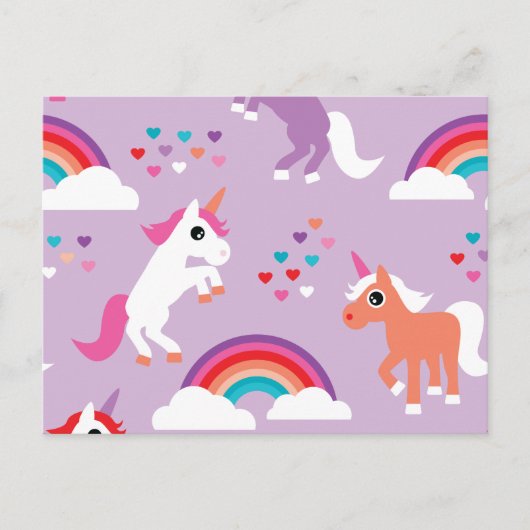 Cute Unicorn Rainbow Paars Briefkaart (Voorkant)
