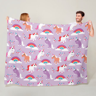 Cute Unicorn Rainbow Paars Fleece Deken
