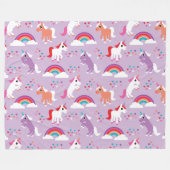 Cute Unicorn Rainbow Paars Fleece Deken (Voorkant (Horizontaal))