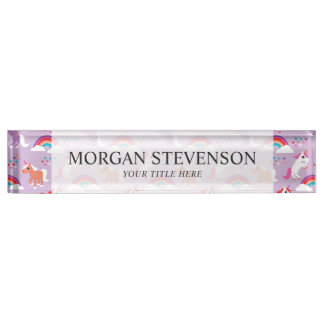 Cute Unicorn Rainbow Paars Naambordje