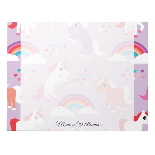 Cute Unicorn Rainbow Paars Notitieblok (Voorkant)