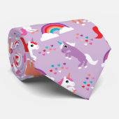 Cute Unicorn Rainbow Paars Stropdas (Opgerold)
