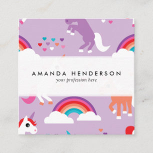 Cute Unicorn Rainbow Paars Vierkante Visitekaartje