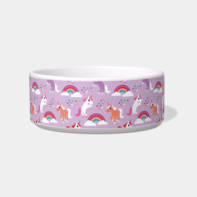 Cute Unicorn Rainbow Paars Voerbakje (Voorkant)