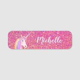 Cute Unicorn Rainbow Pink Glitter Gepersonaliseerd Naamplaatje