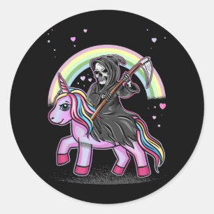 Cute Unicorn Reaper Rainbow Pastel Gothic Kawaii Ronde Sticker