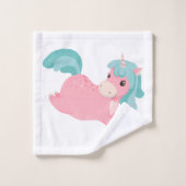 Cute Unicorn rose et Motif de menthe (Gant de toilette)