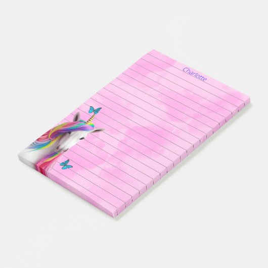 Cute Unicorn Roze Clouds Lined Pink Post it Notes (Schuin)