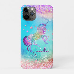 Cute unicorn roze Glitter rainbow aqua monogram iPhone 11 Pro Hoesje