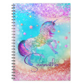 Cute unicorn roze Glitter rainbow aqua monogram Notitieboek (Voorkant)