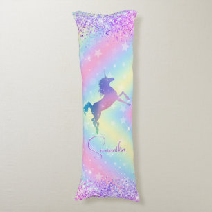 Cute unicorn roze Glitter rainbow monogram Lichaamskussen