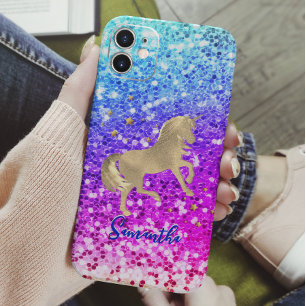 Cute unicorn roze Glitter Regenbooggougrammonogram Case-Mate iPhone 14 Hoesje