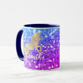 Cute unicorn roze Glitter Regenbooggougrammonogram Mok (Voorkant links)