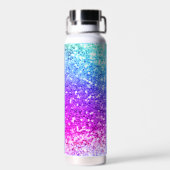 Cute unicorn roze Glitter Regenbooggougrammonogram Waterfles (Achterkant)