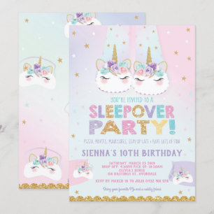 Cute Unicorn Sleepover Birthday Party Invision Kaart