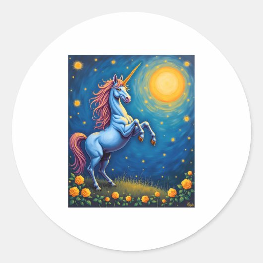 Cute Unicorn Starry Night (4) Ronde Sticker (Voorkant)