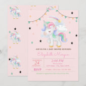Cute Unicorn, Stars Baby shower Invitation (Devant / Derrière)