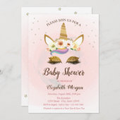 Cute Unicorn, Stars Baby shower Invitation (Devant / Derrière)