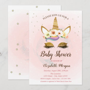 Cute Unicorn, Stars Baby shower Invitation Kaart