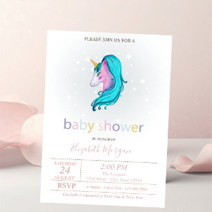 Cute Unicorn Stars Baby shower Kaart