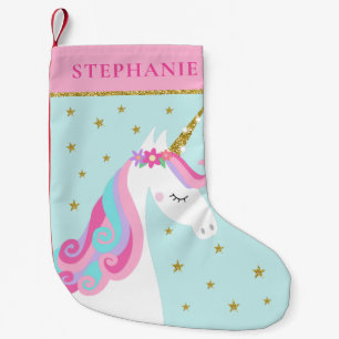Cute Unicorn Stars Glitter Aqua Kleine Kerstsok