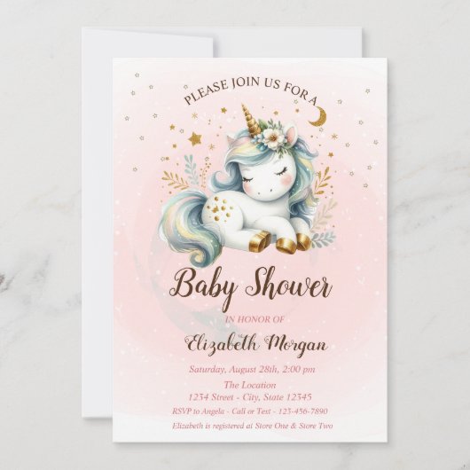 Cute Unicorn Stars Moon Baby shower Invitation (Devant)