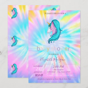 Cute Unicorn Stars Tie Dye Baby shower Kaart